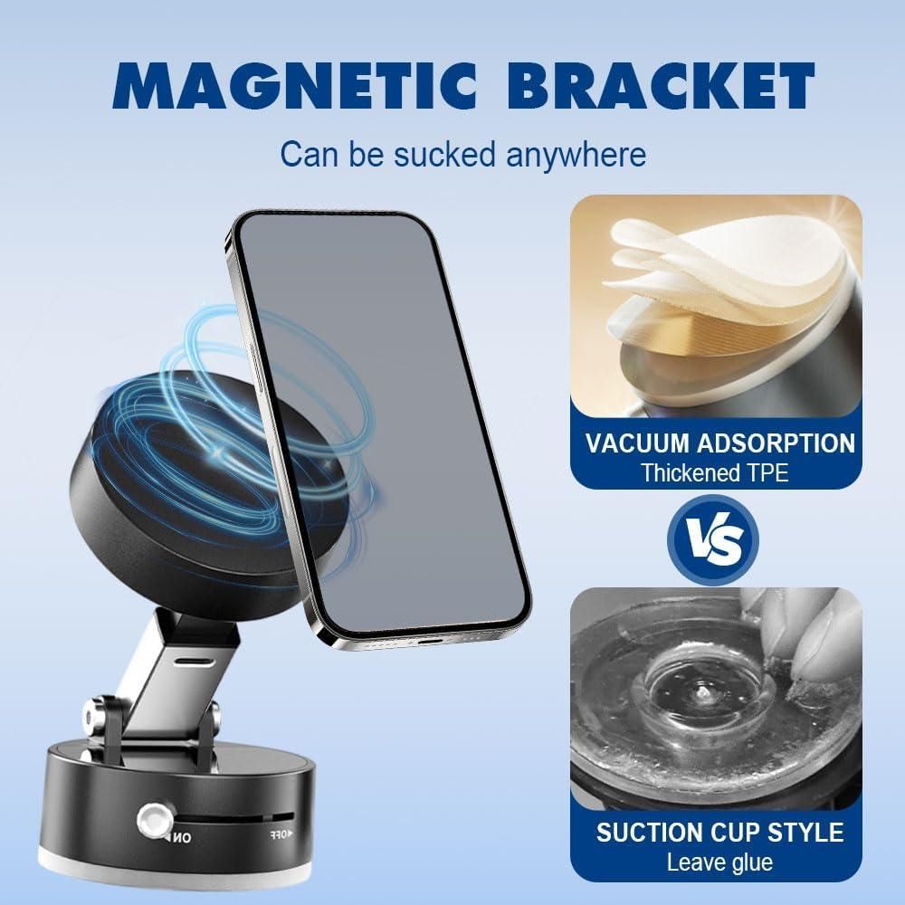Vacuum-Lock Magnetic Phone Holder – 360° Strong Grip for Any Surface